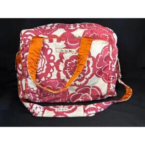 Ju Ju Be Pink Floral Diaper Bag Tote Messenger Orange Lining‎ Pad Shoulder Strap